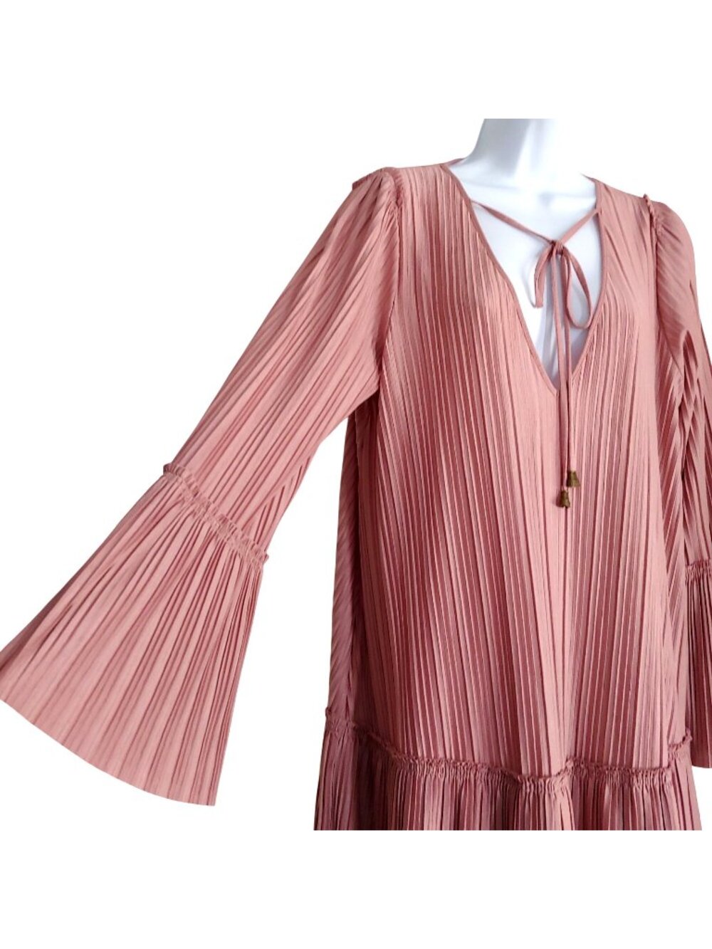 FP Can't Help It Pleated Mini Dress Pink Clay Romantic Ruffle Hem Coquette Boho